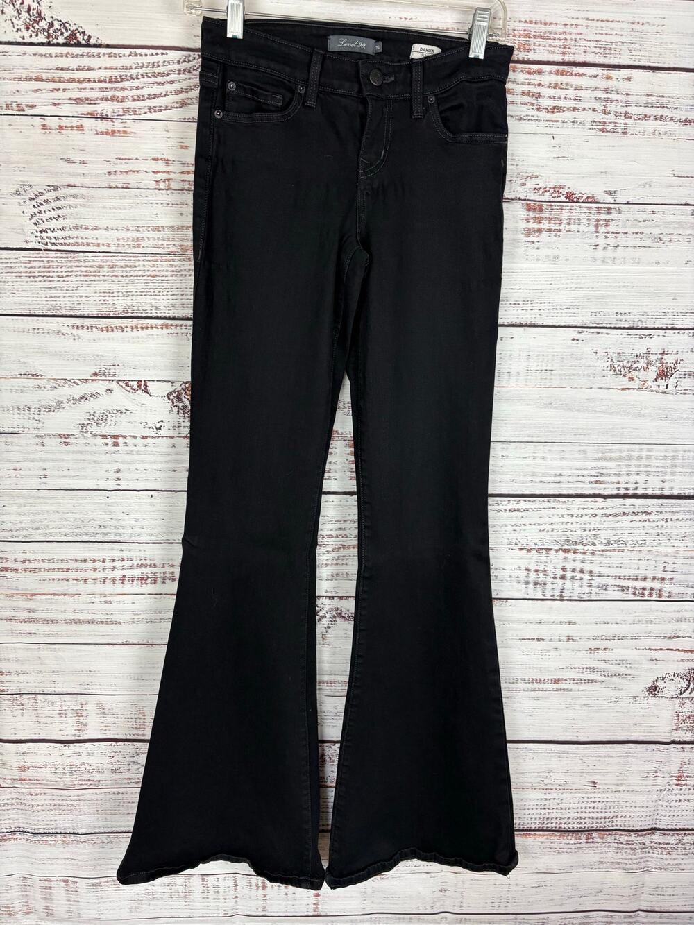 Y2K Level 99 Jeans Black Rinse Dahlia Flare Stretch Denim Womens 26 x 35" Tall